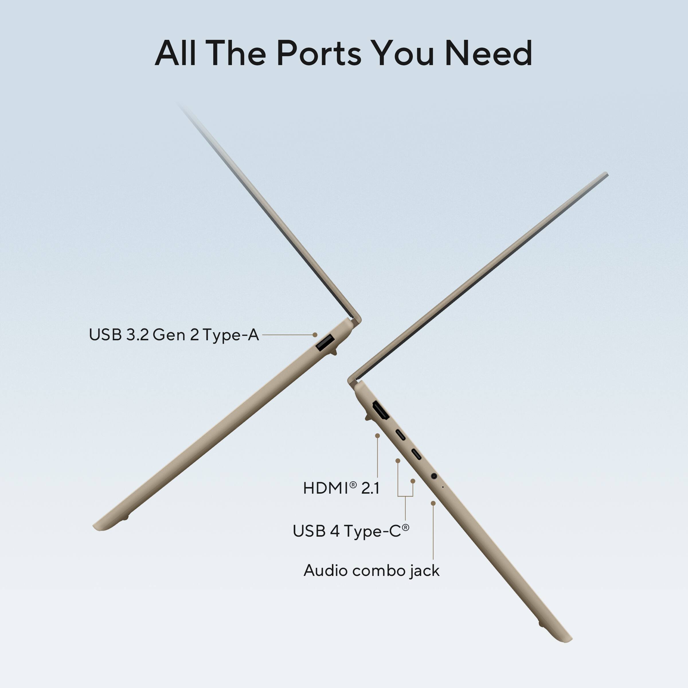 All The Ports You Need

- USB 3.2 Gen 2 Type-A
- HDMI 2.1
- USB 4 Type-C
- Audio combo jack