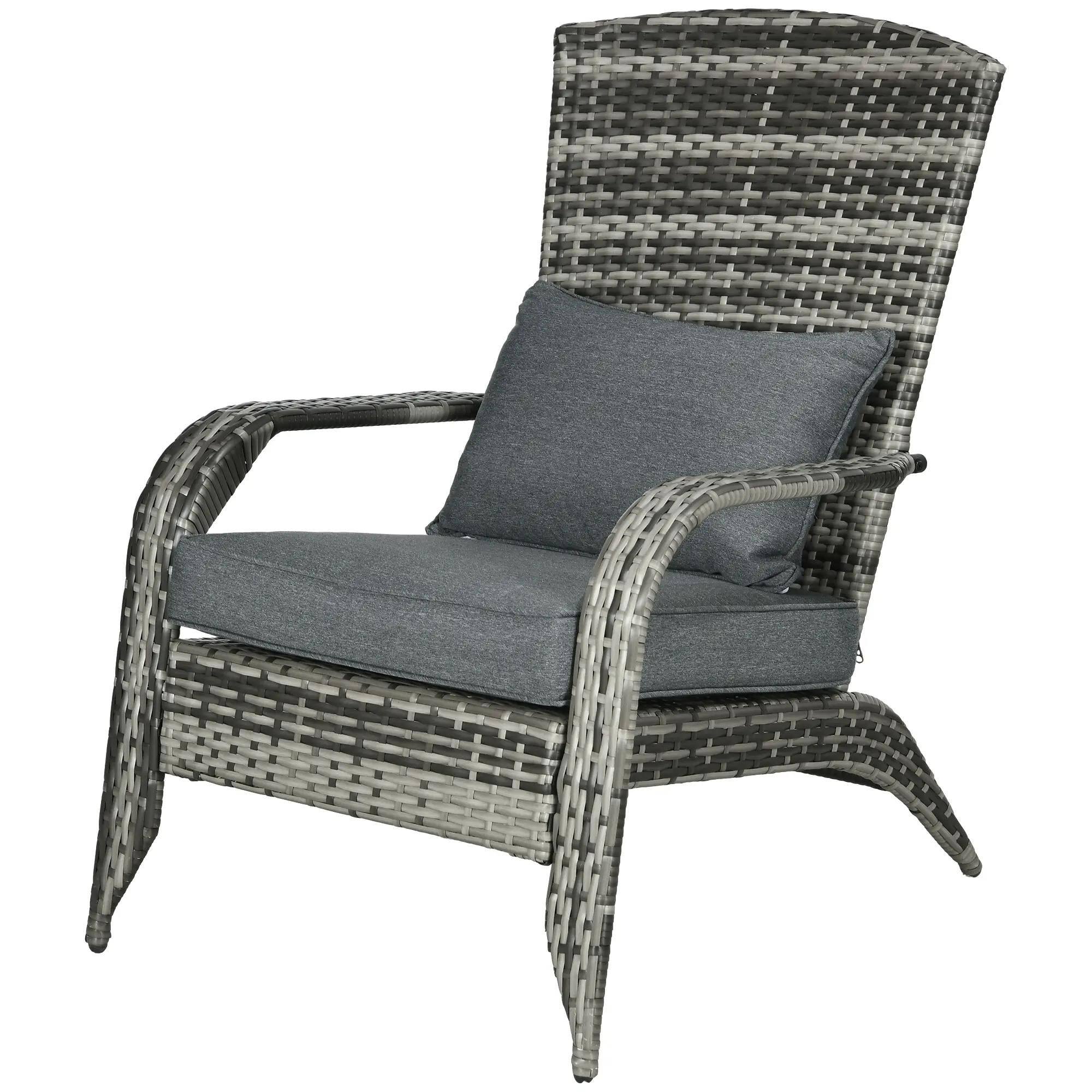 Angle. Resenkos - Resenkos All-Weather Wicker Adirondack, Cozy Fire Pit Seat with Tall Back & Armrests, Deck & Garden Comfort, Dark Gray - Dark gray.