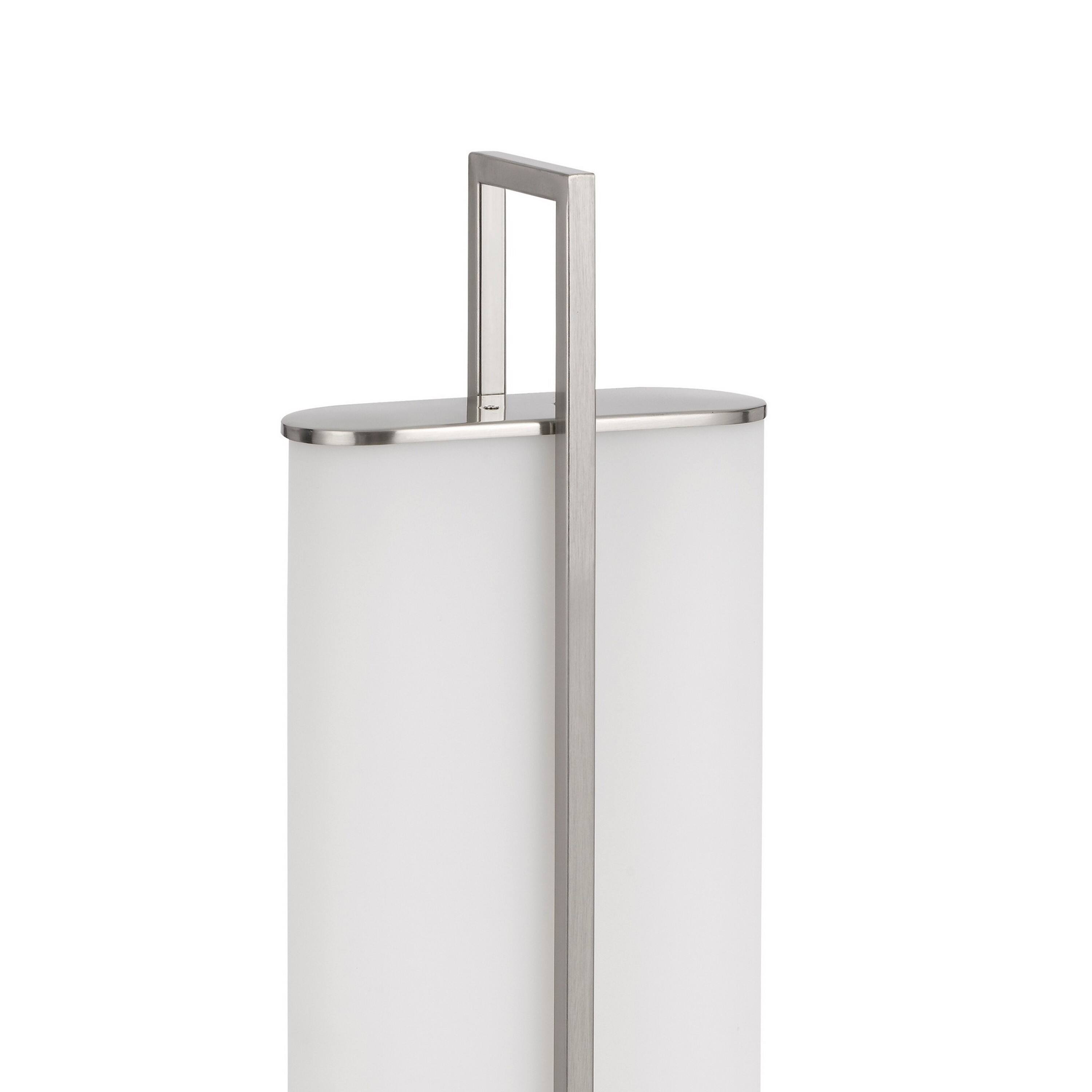 Left. Manhattan Lane - Mora Table Lamp Acrylic Shade, 2 USB, LED Lights, Chrome Steel 23 Inch - Silver, White.