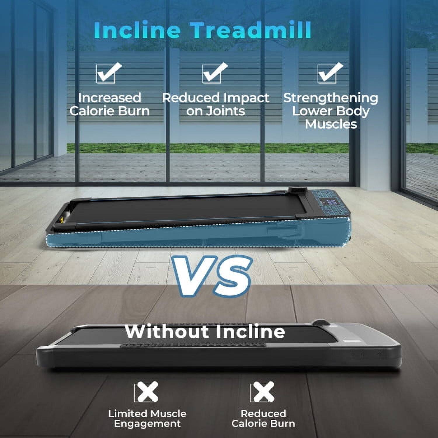 Incline Treadmill  
- Increased Calorie Burn  
- Reduced Impact on Joints  
- Strengthening Lower Body Muscles  

VS  

Without Incline  
- Limited Muscle Engagement  
- Reduced Calorie Burn