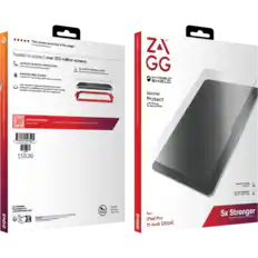 **Front Side:**
- **ZAGG**
- **INVISIBLE SHIELD**
- **Glass Elite**
- **Protect**
- **with Strong Tempered Glass**
- **For: iPad Pro 11-inch (2024)**
- **5x Stronger**
- **Impact & Scratch Protection**
- **Precision Installation with EZ Apply Tool**
**Back Side:**
- **"This screen protector is like magic"**
- **Trusted to protect over 350 million screens**
- **ULTIMATE SCRATCH PROTECTION**
- **ULTIMATE SCRATCH PROTECTION**
- **SMUDGE-FREE SCREEN**
- **Anti-microbial treatment protects the screen protector by inhibiting the growth of odor-causing bacteria and degradation by microorganisms.**
- **EZ APPLY INSTALLATION**
- **Hands-free, easy precise alignment**
- **$50.00**
- **Limited Lifetime Warranty**
- **See inside for details.**
- **WARNING**
- **www.zagg.com**
- **ZAGG**
- **For iPad Pro 11-inch (2024)**
- **5x Stronger tempered glass construction**
- **Impact & Scratch Protection**
- **Precision Installation with EZ Apply Tool**