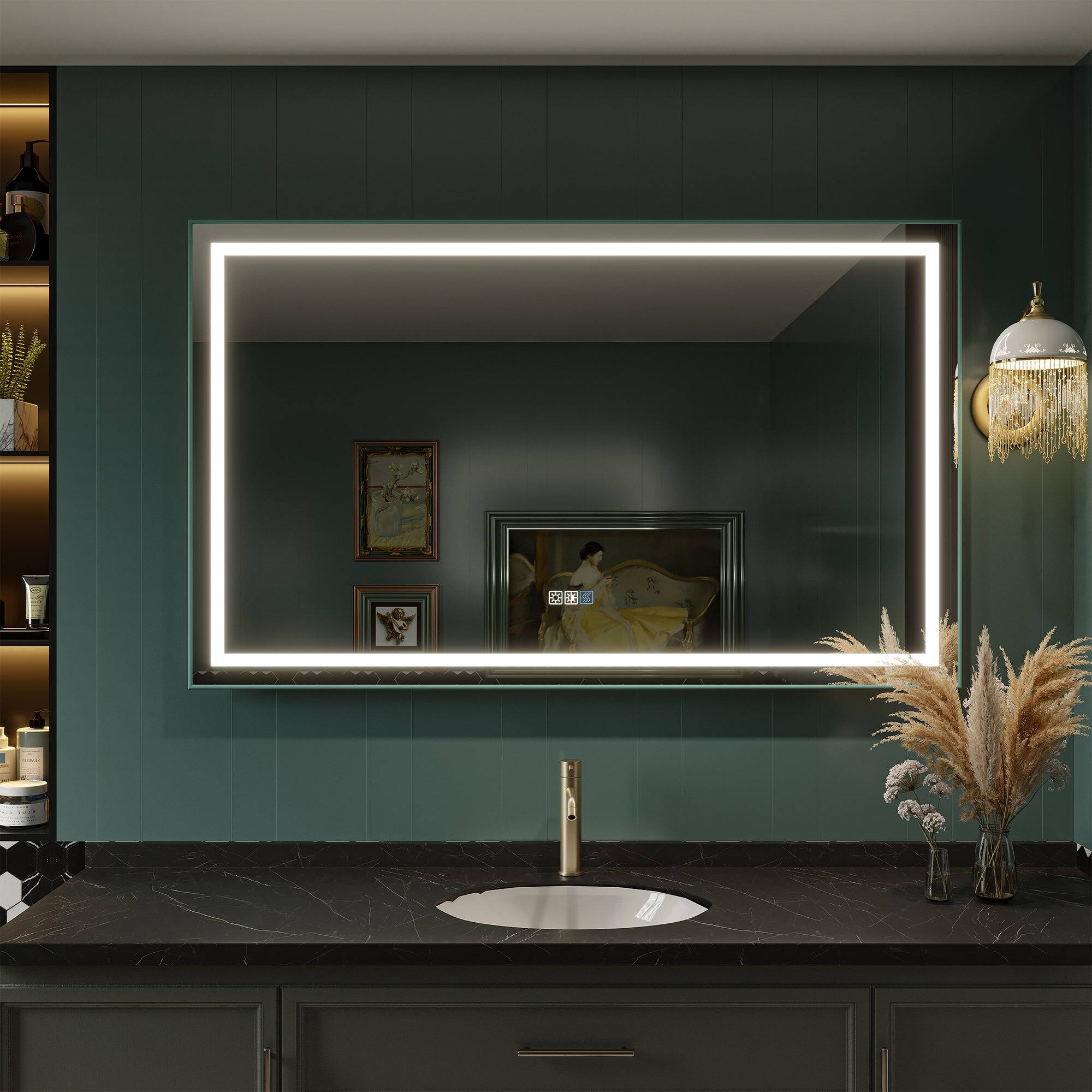 Alt View 2. Boyel Living - 60 in. W x 36 in. H Frameless Rectangular LED Light Bathroom Vanity Mirror - Glass.