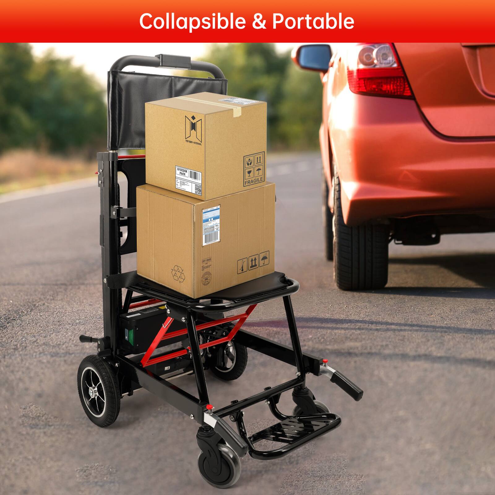 Back. Topteng - Portable Electric Stair Climbing Wheelchair - 350LB Load, Foldable Design, Heavy Duty Assist Track Stair Chair for Adult - Black.