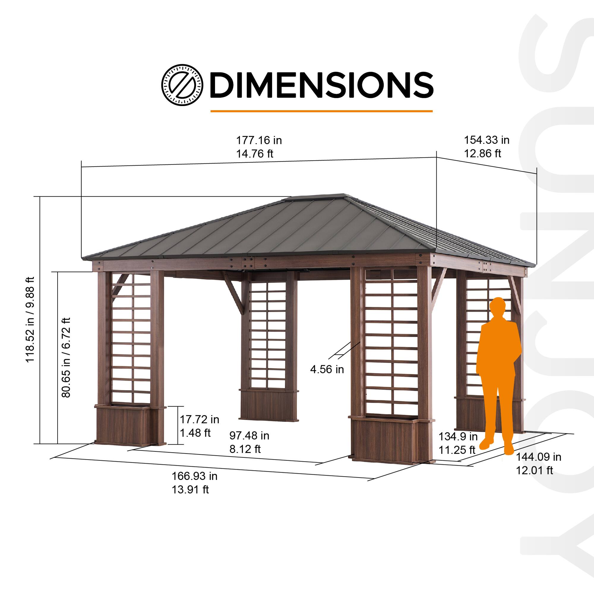 DIMENSIONS

177.16 in / 14.76 ft

154.33 in / 12.86 ft

118.52 in / 9.88 ft

80.65 in / 6.72 ft

166.93 in / 13.91 ft

134.9 in / 11.25 ft

97.48 in / 8.12 ft

144.09 in / 12.01 ft

17.72 in / 1.48 ft

4.56 in