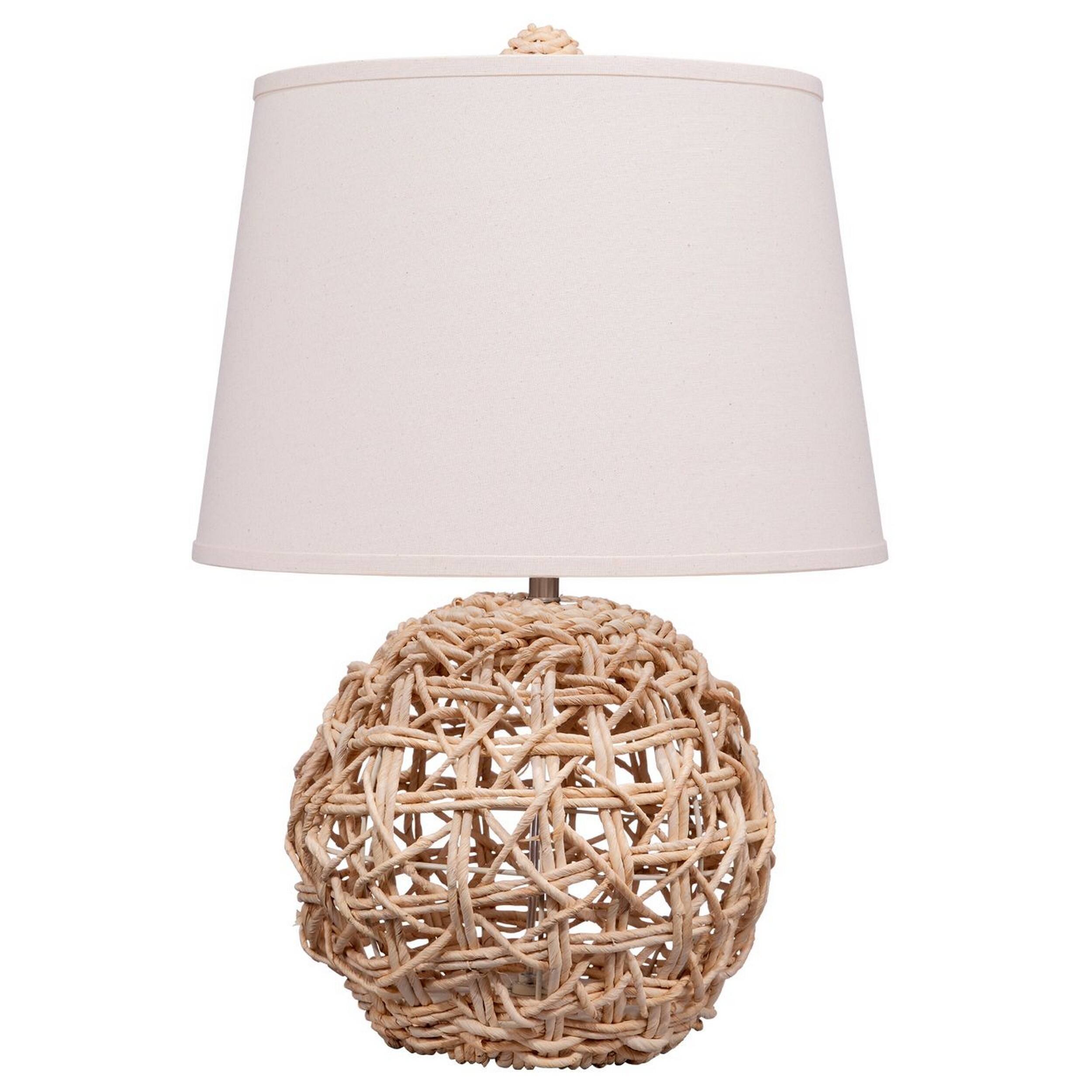 Front. Manhattan Lane - 25 Inch Table Lamp, Elegant Handwoven Rope Base, Linen Shade - Brown, White.
