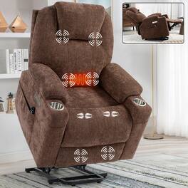Ropilly - Heavy Duty Power Lift Recliner with Vibration Massage and Lumbar Heating, 350 lbs Weight Capacity - Brown