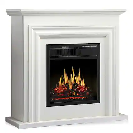 Front. Edendirect - 36 in. Freestanding Electric Fireplace in Pearl with Log & Remote Control, 750W/1500W - Black.