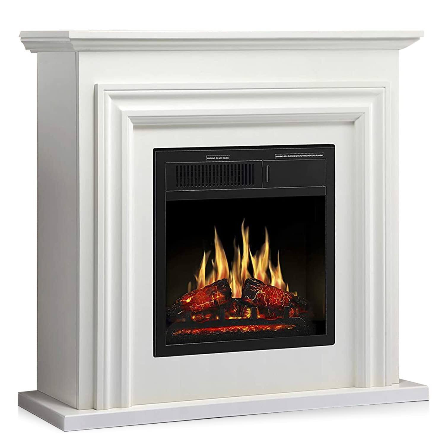 Front. Edendirect - 36 in. Freestanding Electric Fireplace in Pearl with Log & Remote Control, 750W/1500W - Black.