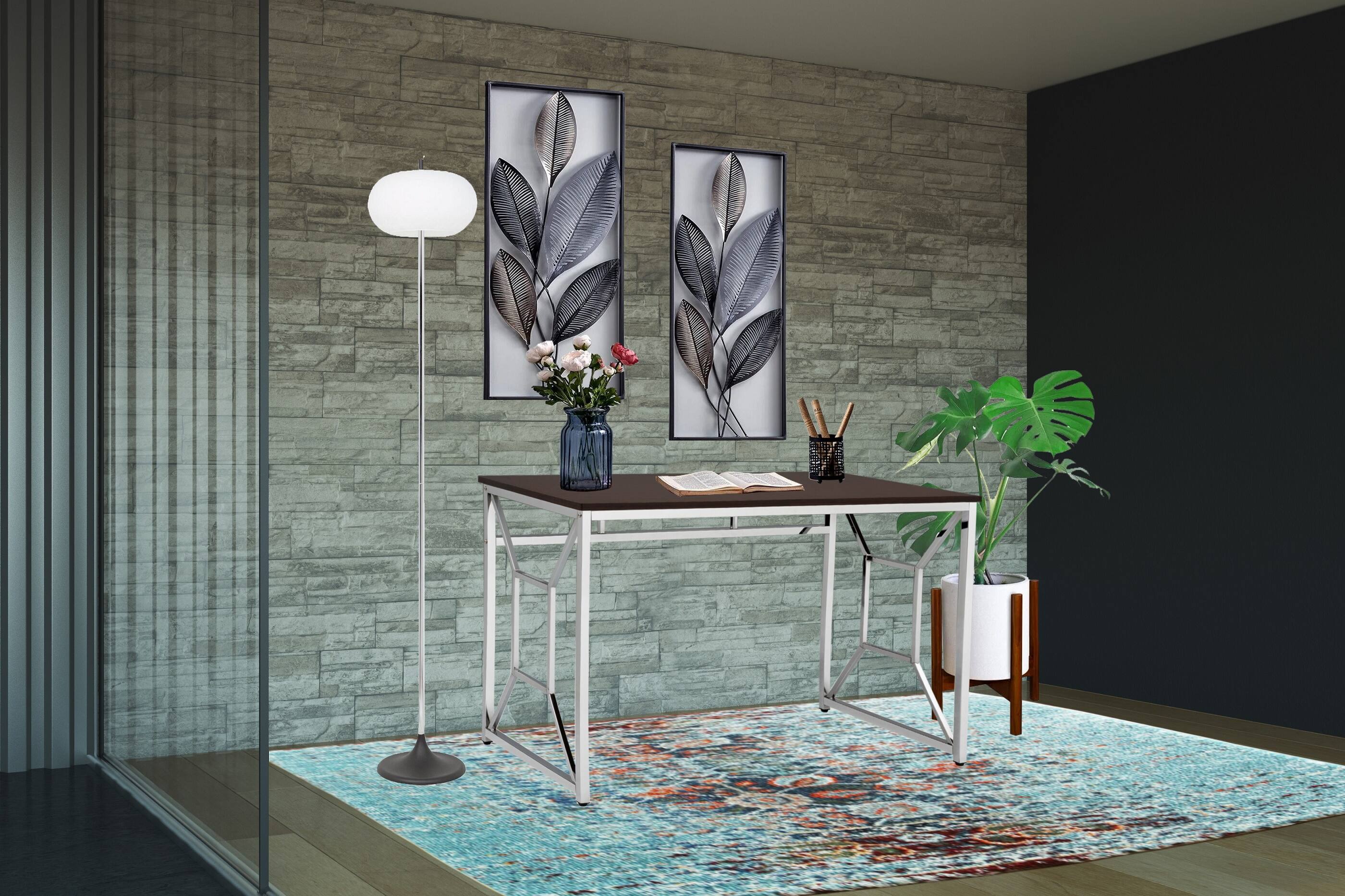 Left. APRILSOUL - Martha Office Workspace Desk MDF/Chrome In Brown - Brown.