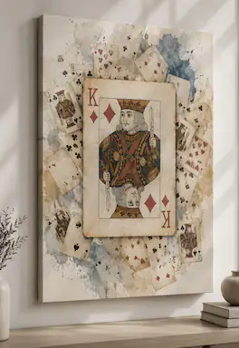 FC Design - Large King of Diamonds Playing Card Wall Art Canvas Print 24x36" Vintage Casino Antique Painting for Home Decor - MultiColor