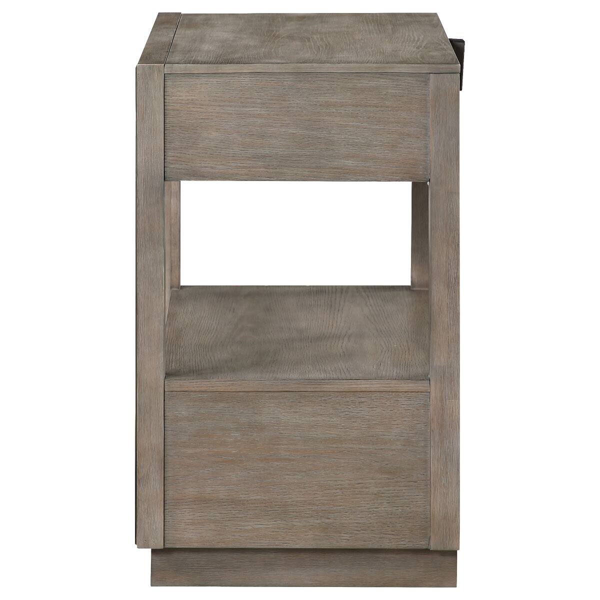 Alt View 2. Loheer - Loheer Taupe Oak Two Drawer Nightstand with Open Shelf, 30 Inch Wide - Taupe Oak.