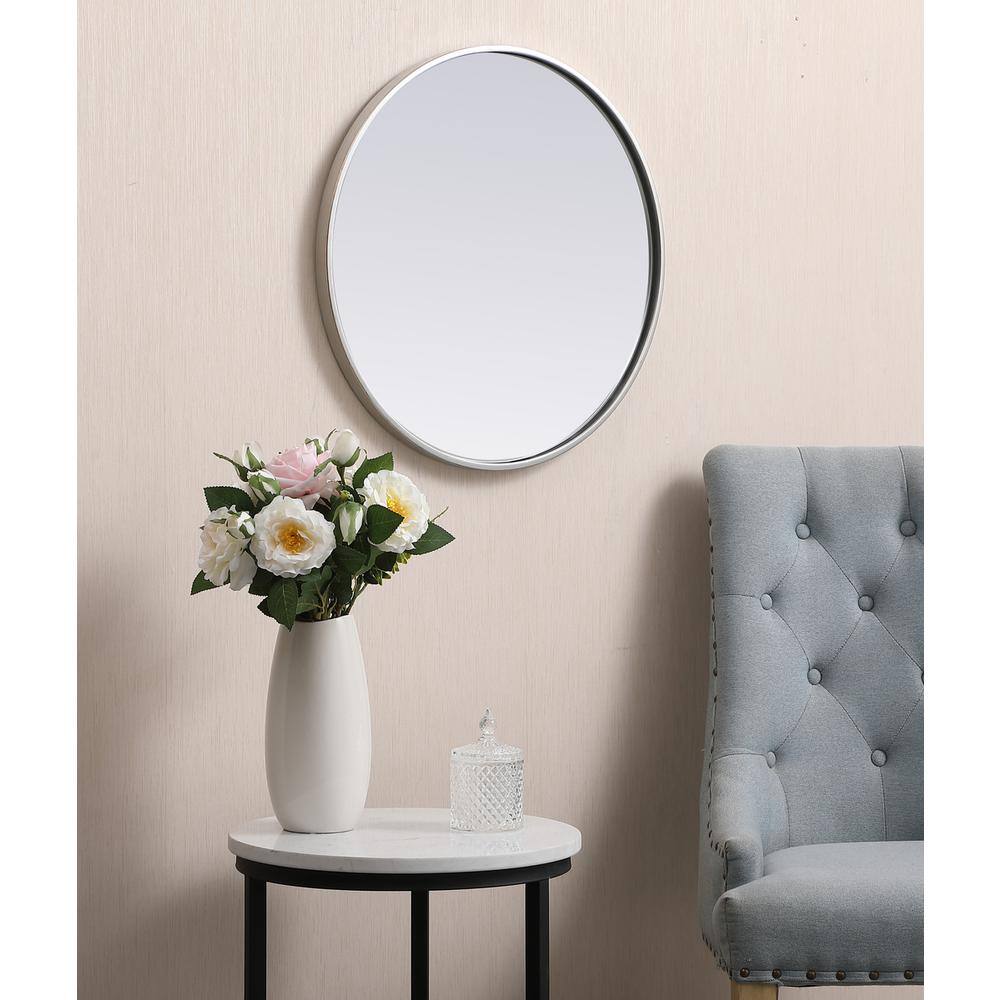 Alt View 1. Elegant Decor - Metal frame round mirror 21 inch in silver - Silver.