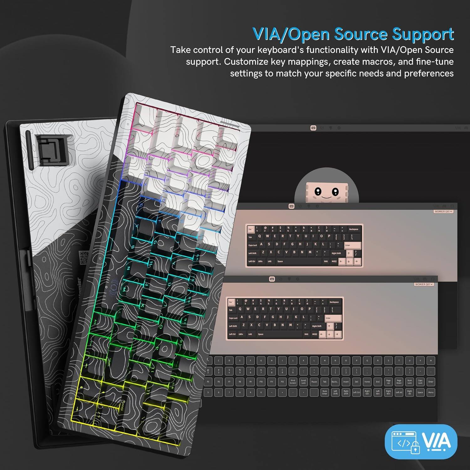 VIA/Open Source Support

Take control of your keyboard's functionality with VIA/Open Source support. Customize key mappings, create macros, and fine-tune settings to match your specific needs and preferences.
