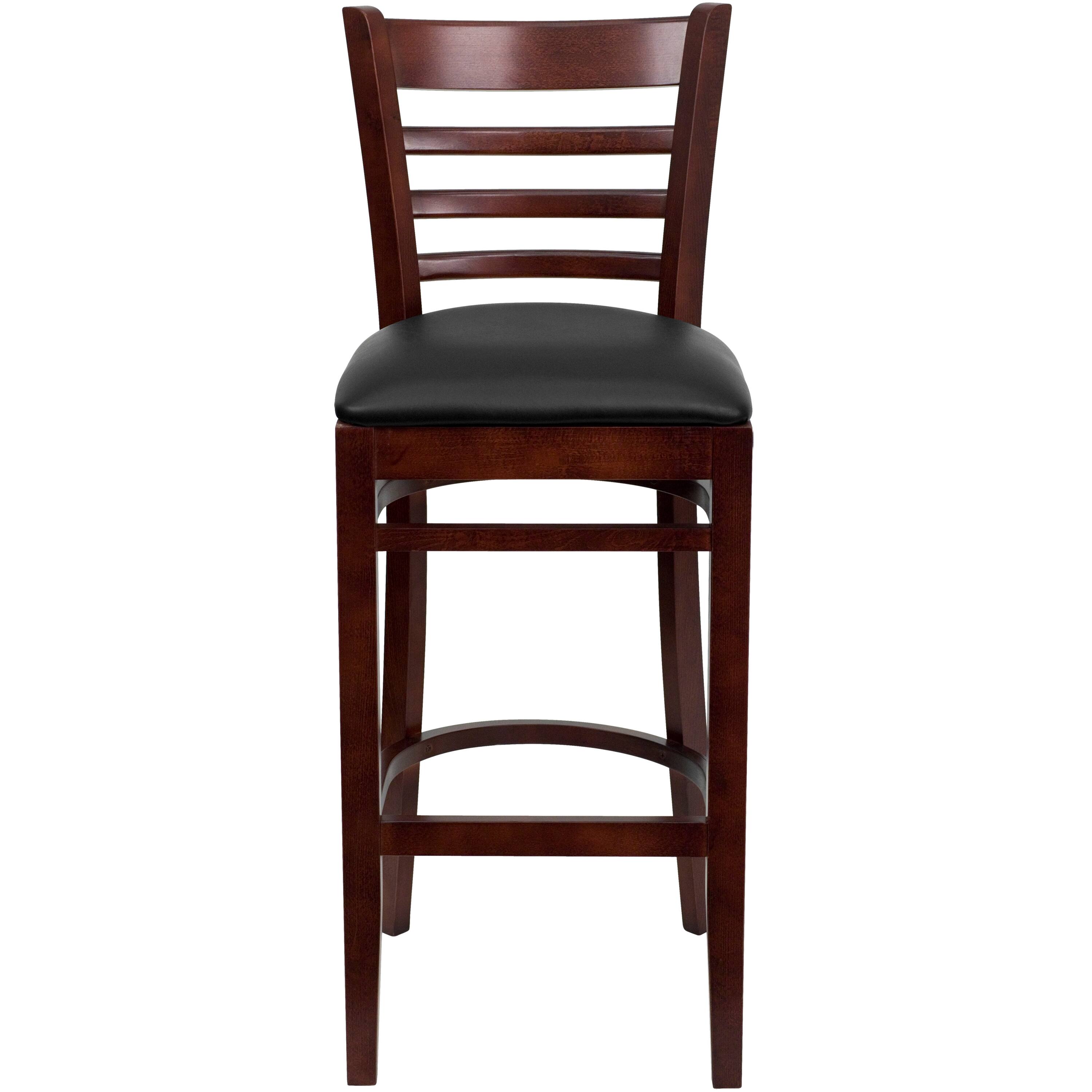 Alt View 7. Emma + Oliver - Ladder Back Wooden Restaurant Dining Barstool - Black Vinyl Seat/Mahogany Wood Frame.
