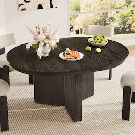 Loheer - Extendable Oval Dining Table, Modern Farmhouse Table with Pedestal Base - Espresso