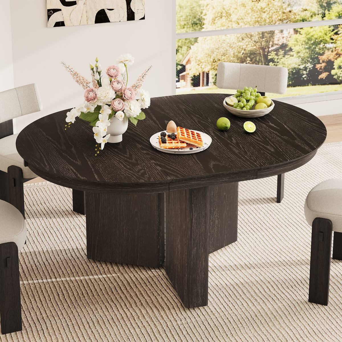 Front. Loheer - Loheer Extendable Oval Dining Table, Espresso Modern Farmhouse Table with Pedestal Base - Espresso.