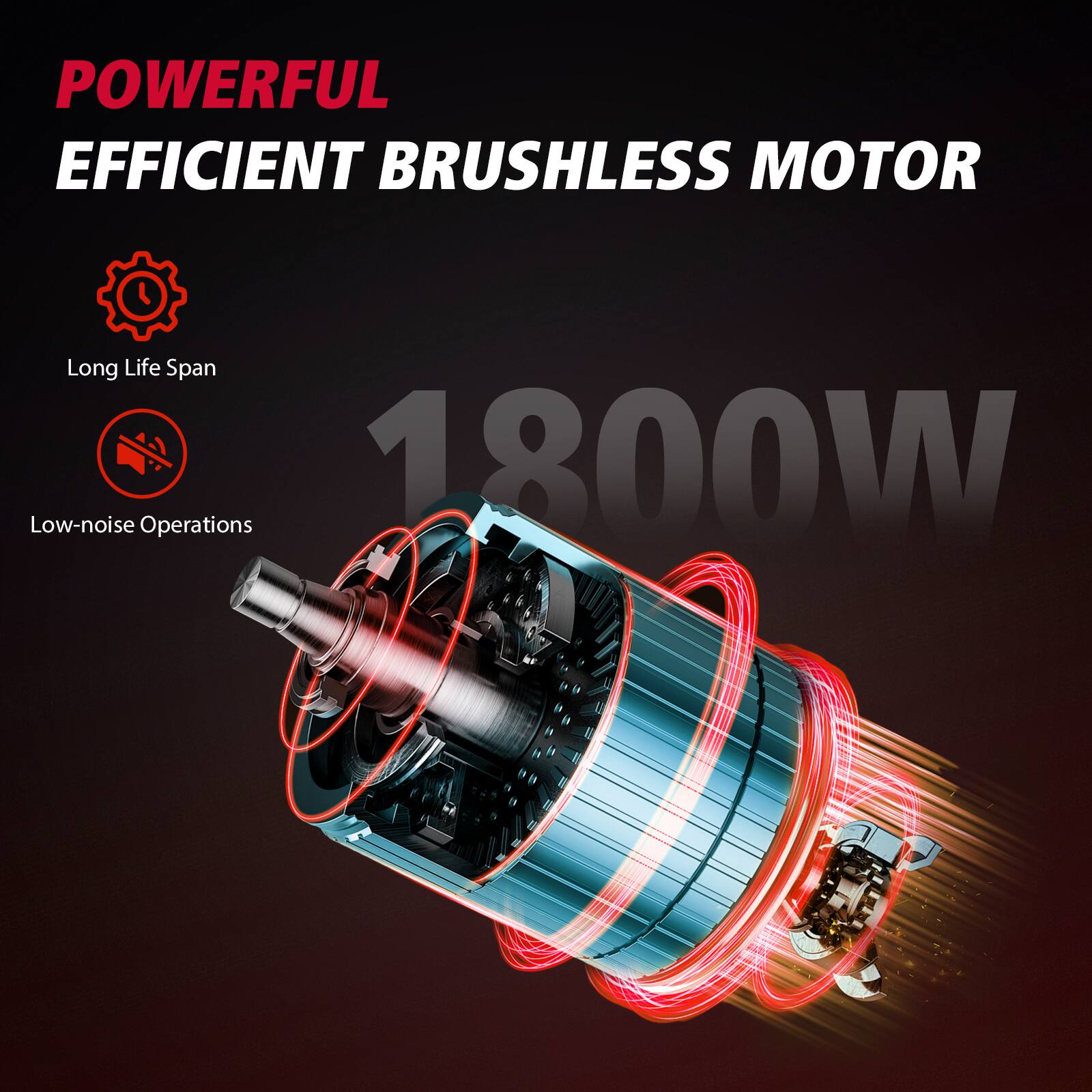 POWERFUL EFFICIENT BRUSHLESS MOTOR  
Long Life Span  
Low-noise Operations  
1800W