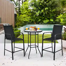 Gymax - 3PCS Patio Bar Set Outdoor Bistro Set w/ 2 Stools & 1 Tempered Glass Table - Black