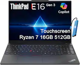 Lenovo - Upgraded - ThinkPad E16 Gen 3 16" FHD+ AI PC Touchscreen Business Laptop - AMD Ryzen 7 250 - 16GB RAM - 512GB SSD - Win 11Pro - Black
