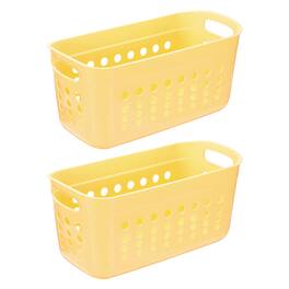 Unique Bargains - 2pcs Pantry Plastic Storage Baskets, 15.55x7.87x7.6", Stackable Organizer with Handle, for Shelves Bathroomss Closet - Yellow
