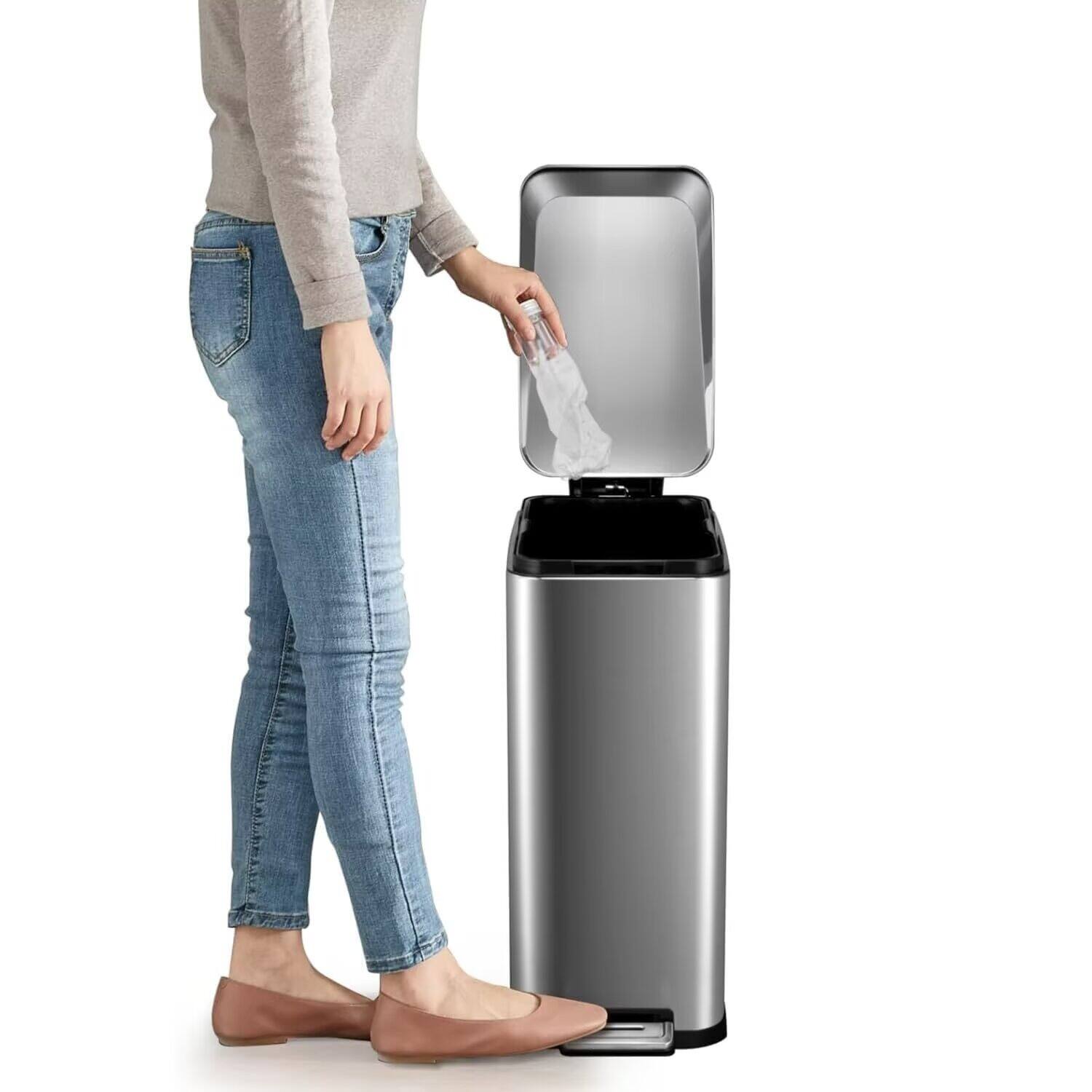 Alt View 1. Acekool - 13 Gallon Tall Slim Stainless Steel Kitchen Trash Can with Hands-Free Soft-Close Lid & Removable Inner Bucket - Silver.