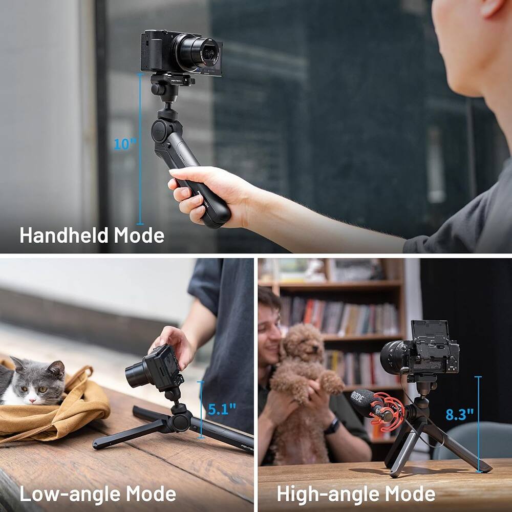 - Handheld Mode: 10"
- Low-angle Mode: 5.1"
- High-angle Mode: 8.3"