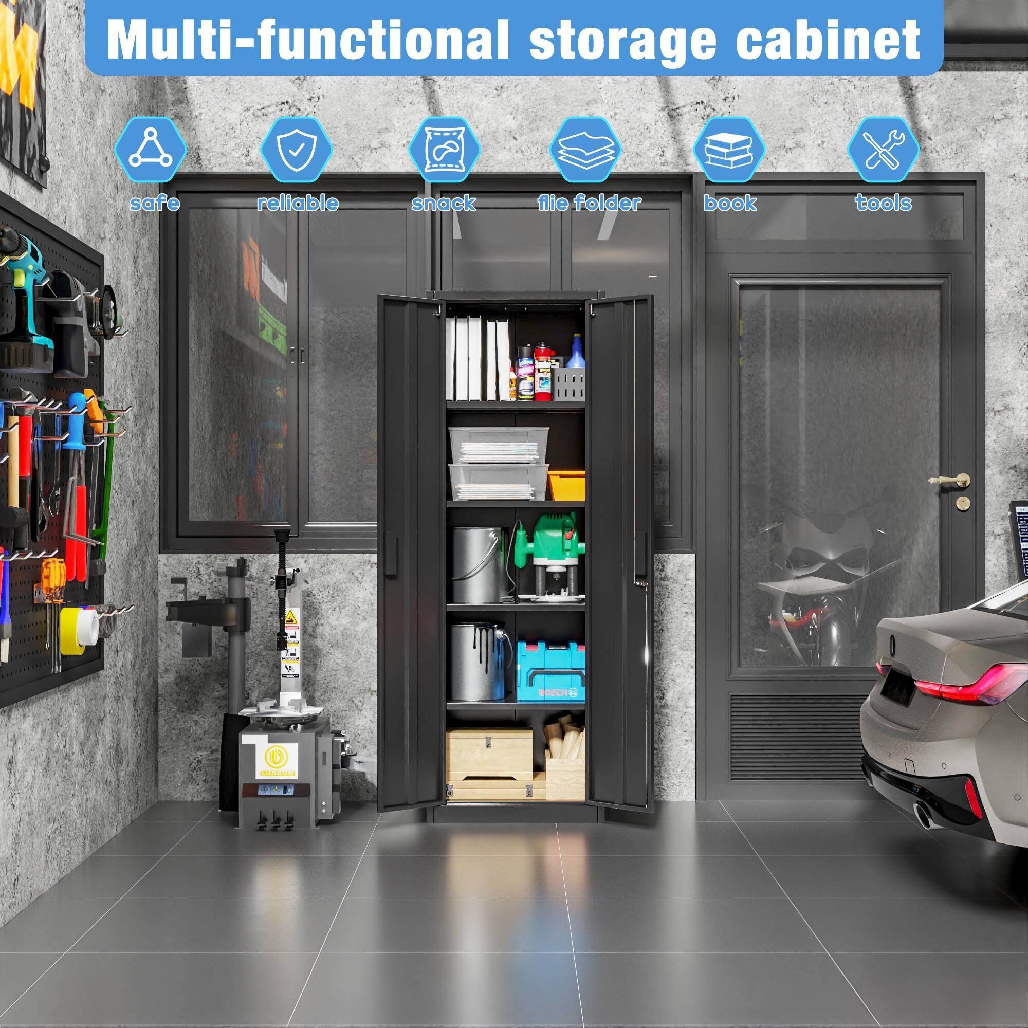 Multi-functional storage cabinet safe reliable snack file folder book tools