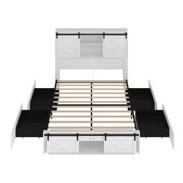 Famapy - Multifunctional Storage Bed Frame - USB Ports, LED Lights, Rolling Drawers - White