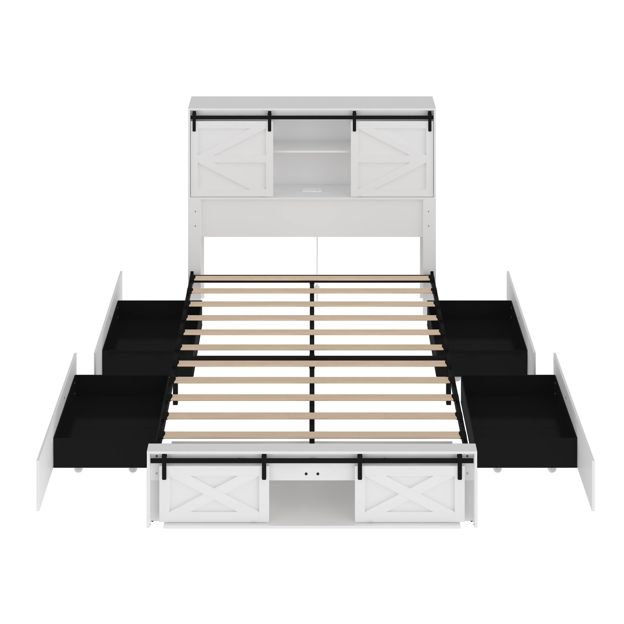 Front. Famapy - Famapy Multifunctional Storage Bed Frame - USB Ports, LED Lights, Rolling Drawers - White.