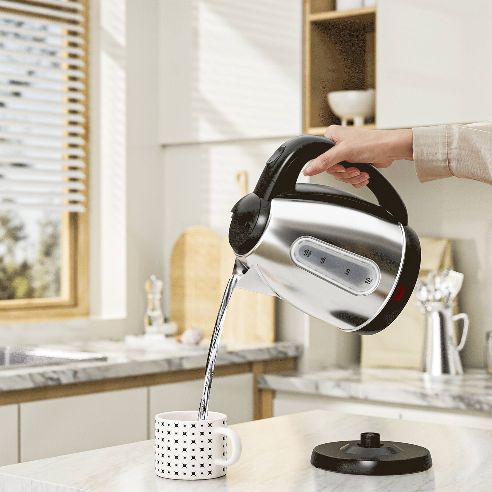 Alt View 9. KEINVE - Electric Kettle - Stainless Steel, 1.8 L, 1200W Fast Heating, Water Level Indicator with Auto Shut-Off - Silver.