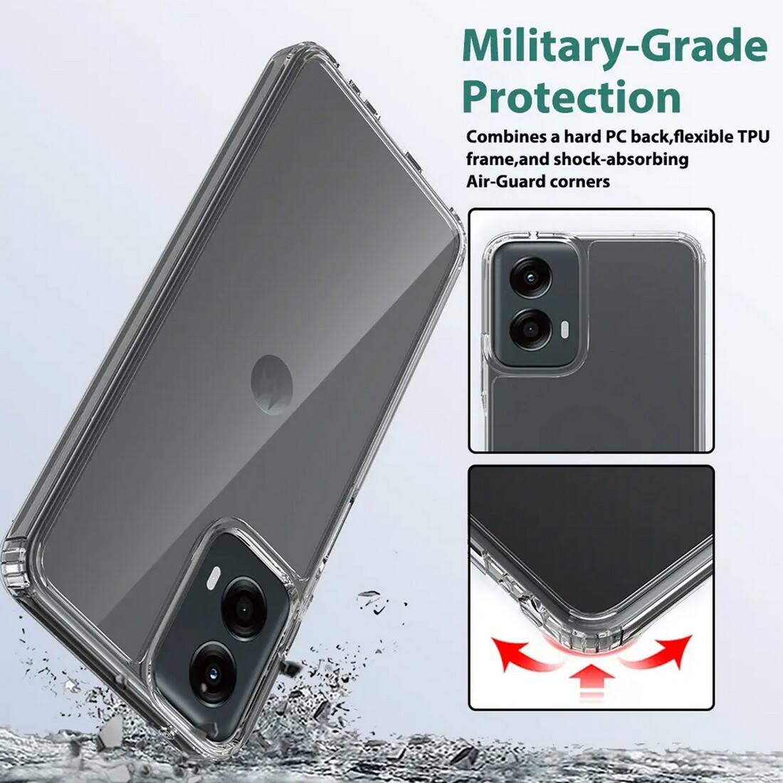 Military-Grade Protection Combines a hard PC back, flexible TPU frame, and shock-absorbing Air-Guard corners