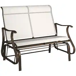 Outsunny - 2-Person Outdoor Glider Bench,Patio Glider Loveseat Chair with Powder Coated Steel Frame,2 Seats Porch Rocking Glider - Cream White