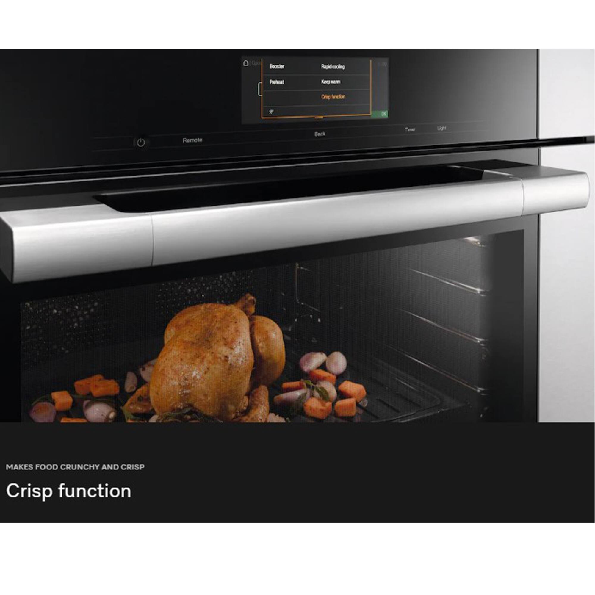 0 Beoeter Ragidicacling [ Paeteal Aawem One welle F O Remote Beck Temer WN MAKES FOOD CRUNCHY AND CRISP  
Crisp function