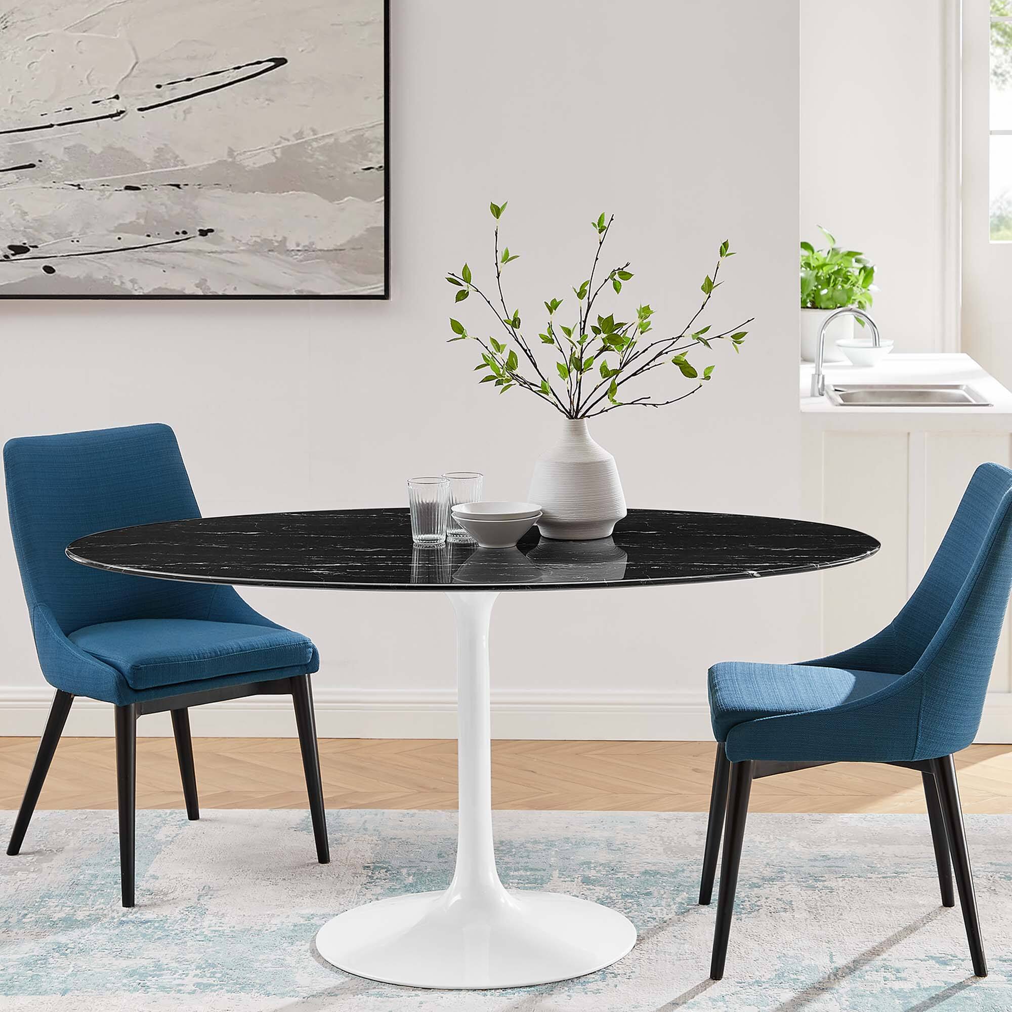 Alt View 5. Modway - Lippa 60" Oval Faux Marble Dining Table by Modway - White Black.