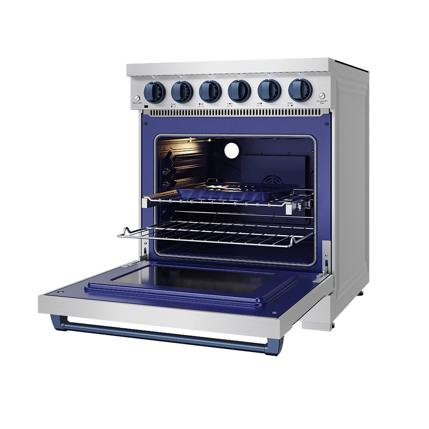 Alt View 2. Thor Kitchen - Gordon Ramsay Series by Thor Kitchen 4.55 Cu. Ft Freestanding Electric Range with Navy Blue Hardware - Stainless steel.