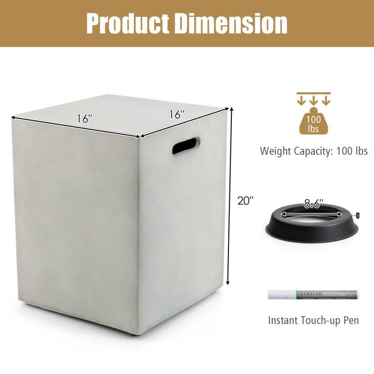 Product Dimension

- 16" x 16" x 20"
- Weight Capacity: 100 lbs
- 8.6" (diameter of the lid)
- Instant Touch-up Pen