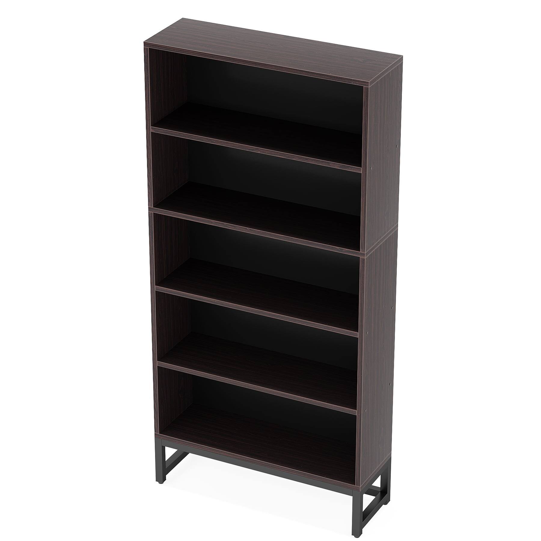 Back. Kadyn - Kadyn Bookshelf, Tall Library Shelf - Sturdy Construction for Heavy Hardbacks, Figures & More,Brown - Sandalwood.