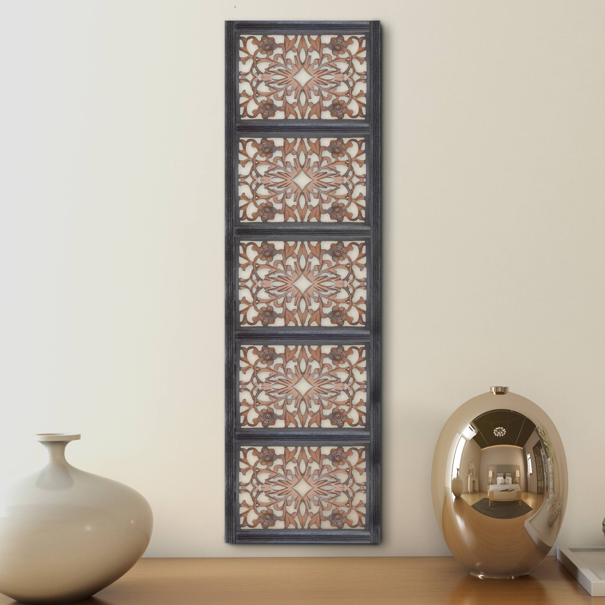 Alt View 5. Manhattan Lane - Rectangular Wall Panel with Intricate Floral Carvings - Black.