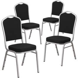 Emma + Oliver - 4 Pack Crown Back Stacking Banquet Chair - Black Fabric/Silver Frame