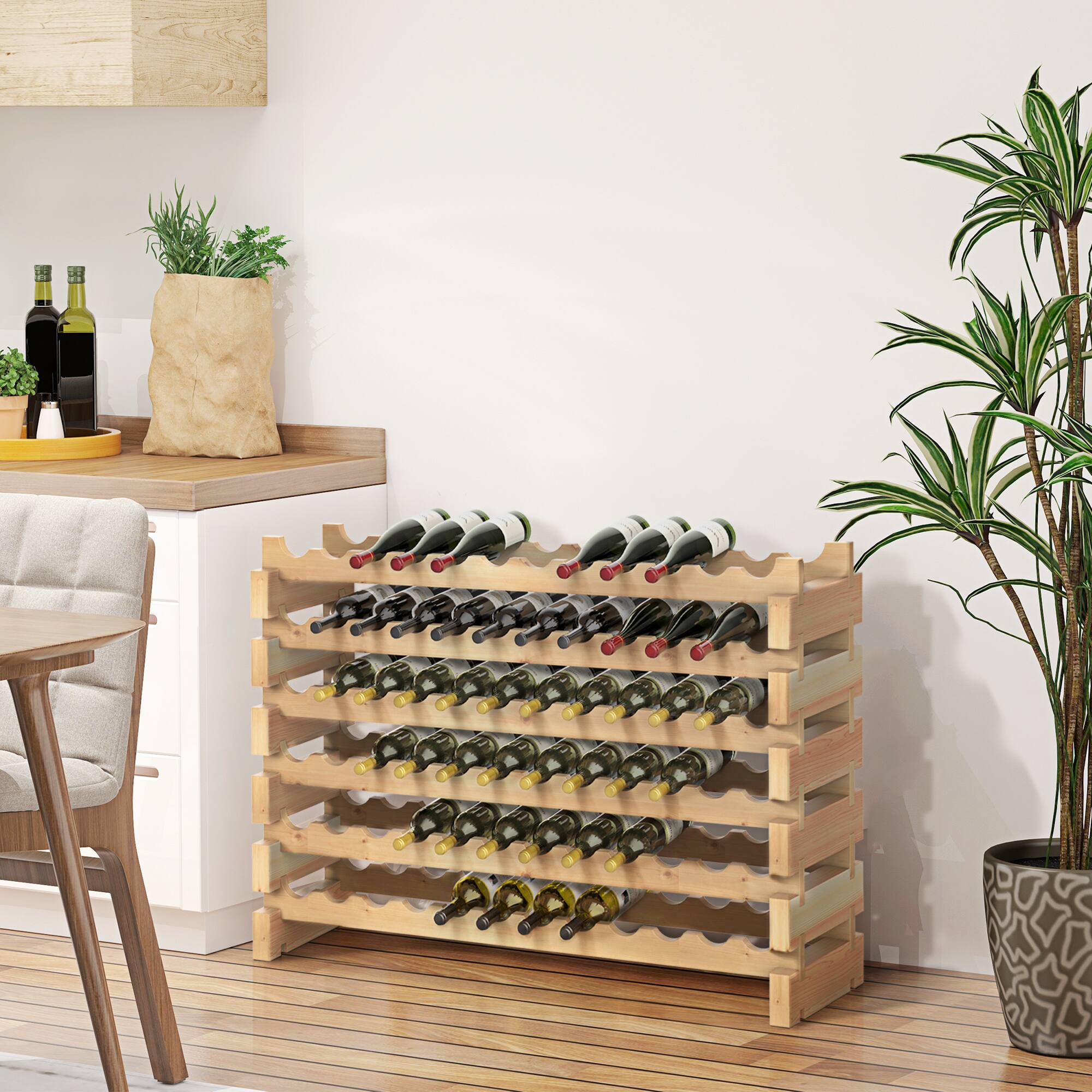 Alt View 1. Homcom - Stackable Wine Rack, Modular Storage Shelves, 72-Bottle Holder, Freestanding Display Rack for Kitchen, Pantry, Cellar - Natural Wood.