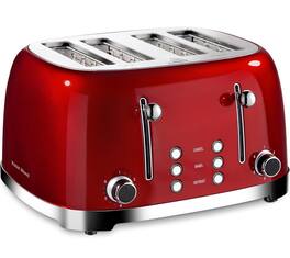 FINEAK - Modern 4-Slice Toaster with Extra-Wide Slots & 6 Settings - Red
