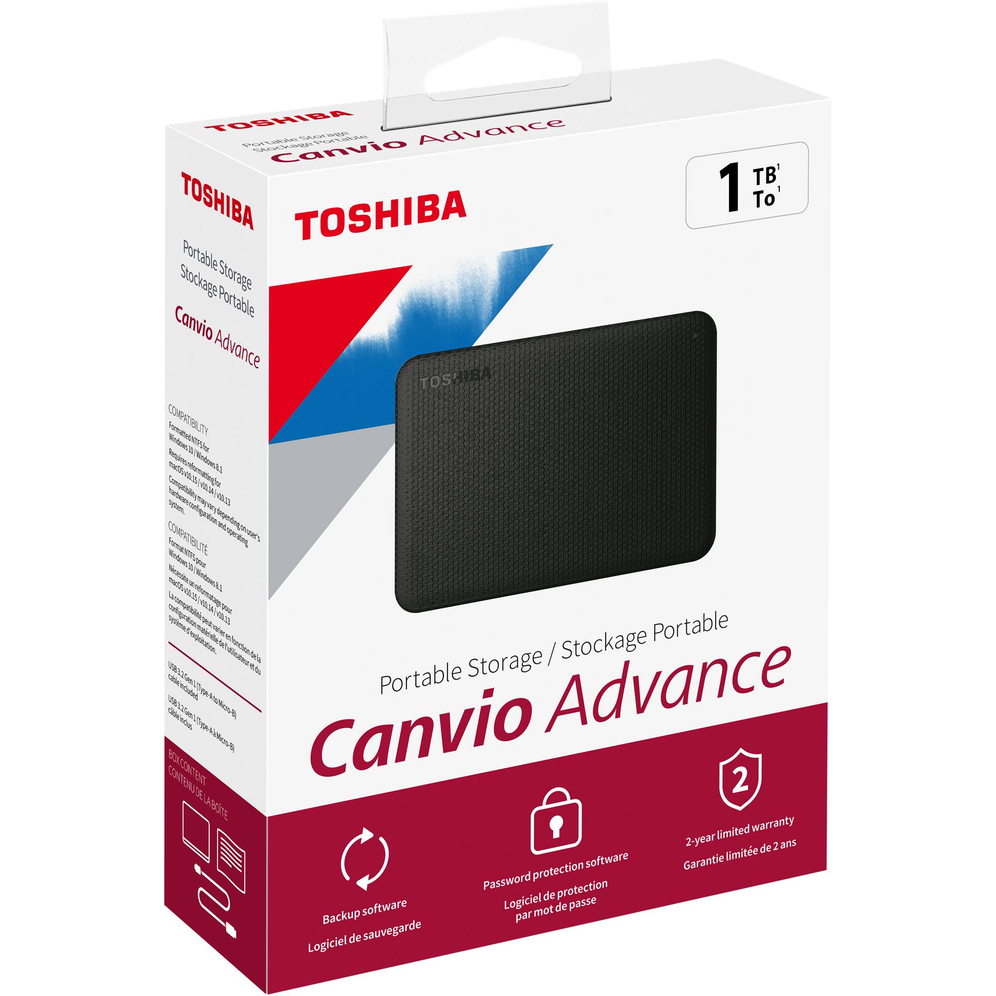 Front. Toshiba - Canvio Advance 1TB External USB 3.0 Portable Hard Drive - Black.