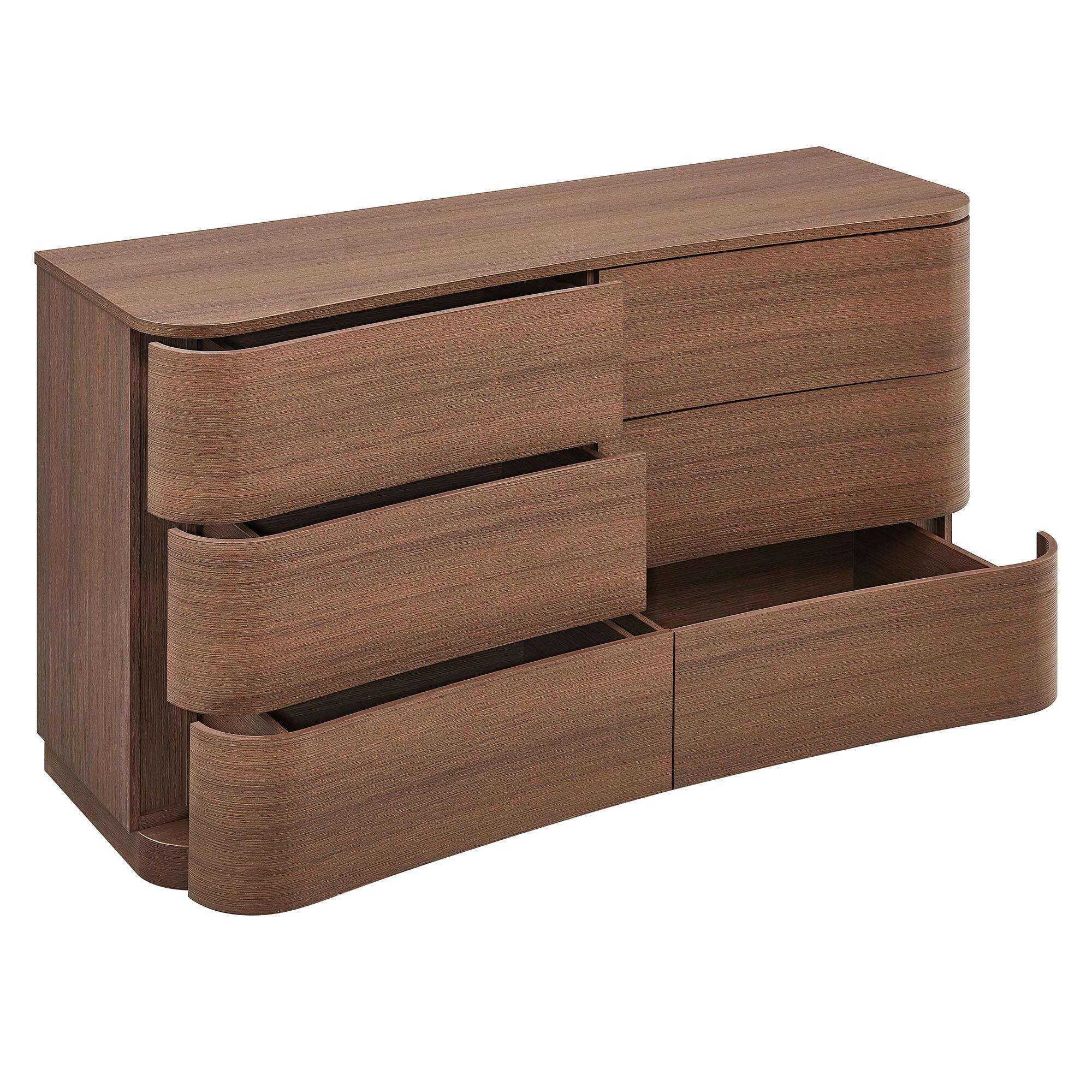 Alt View 2. Modway - Mirae 6-Drawer Curved Dresser by Modway - Brushed Brown Oak.