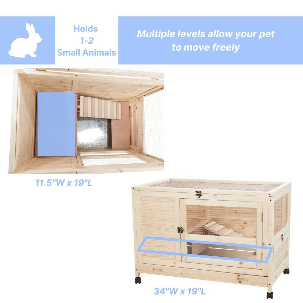 Holds 1-2 Small Animals

Multiple levels allow your pet to move freely

11.5"W x 19"L

34"W x 19"L