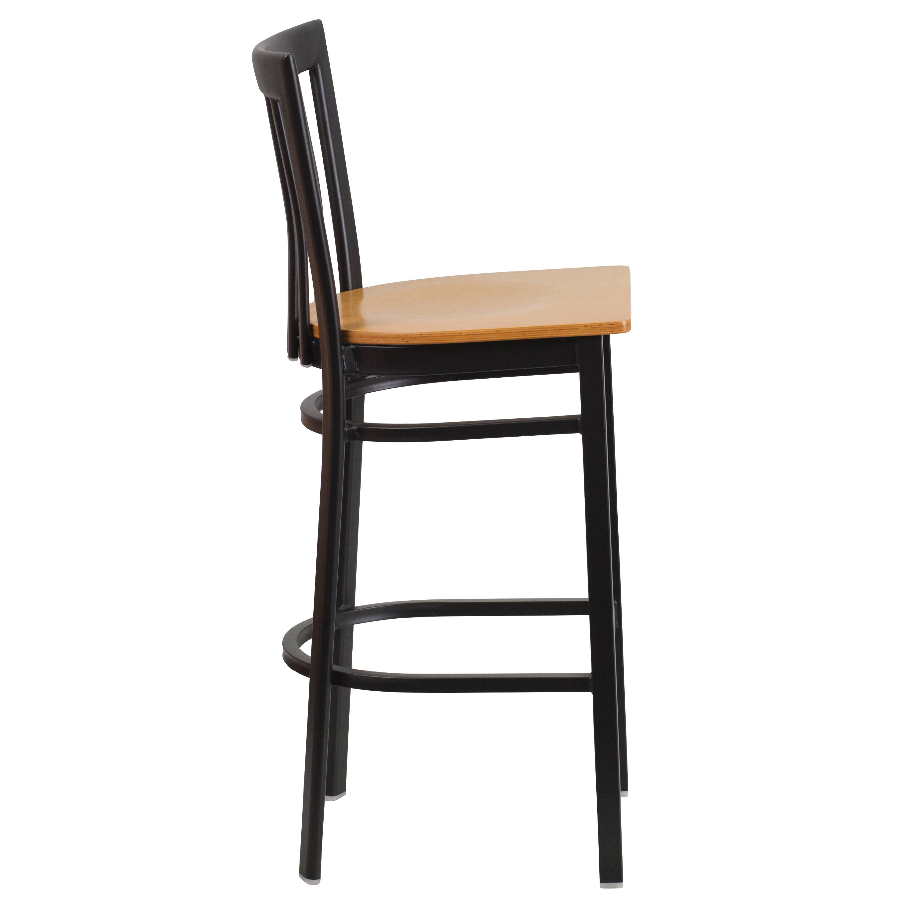 Alt View 4. Emma + Oliver - School House Back Metal Restaurant Dining Barstool - Natural Wood Seat/Black Metal Frame.