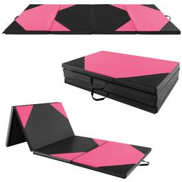 Costway - 10' x 4' x 2" 4-Panel Folding Gymnastics Exercise Mat w/ Hook & Loop Fasteners - Rose Red,Black