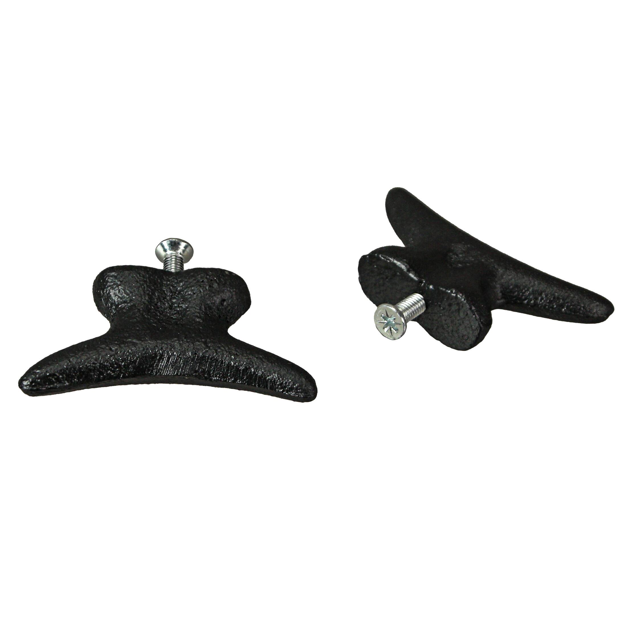 Alt View 1. Zeckos - 2.5 In Cast Iron Black Nautical Cleat Drawer Pulls Cabinet Knobs Set of 6 - Black.