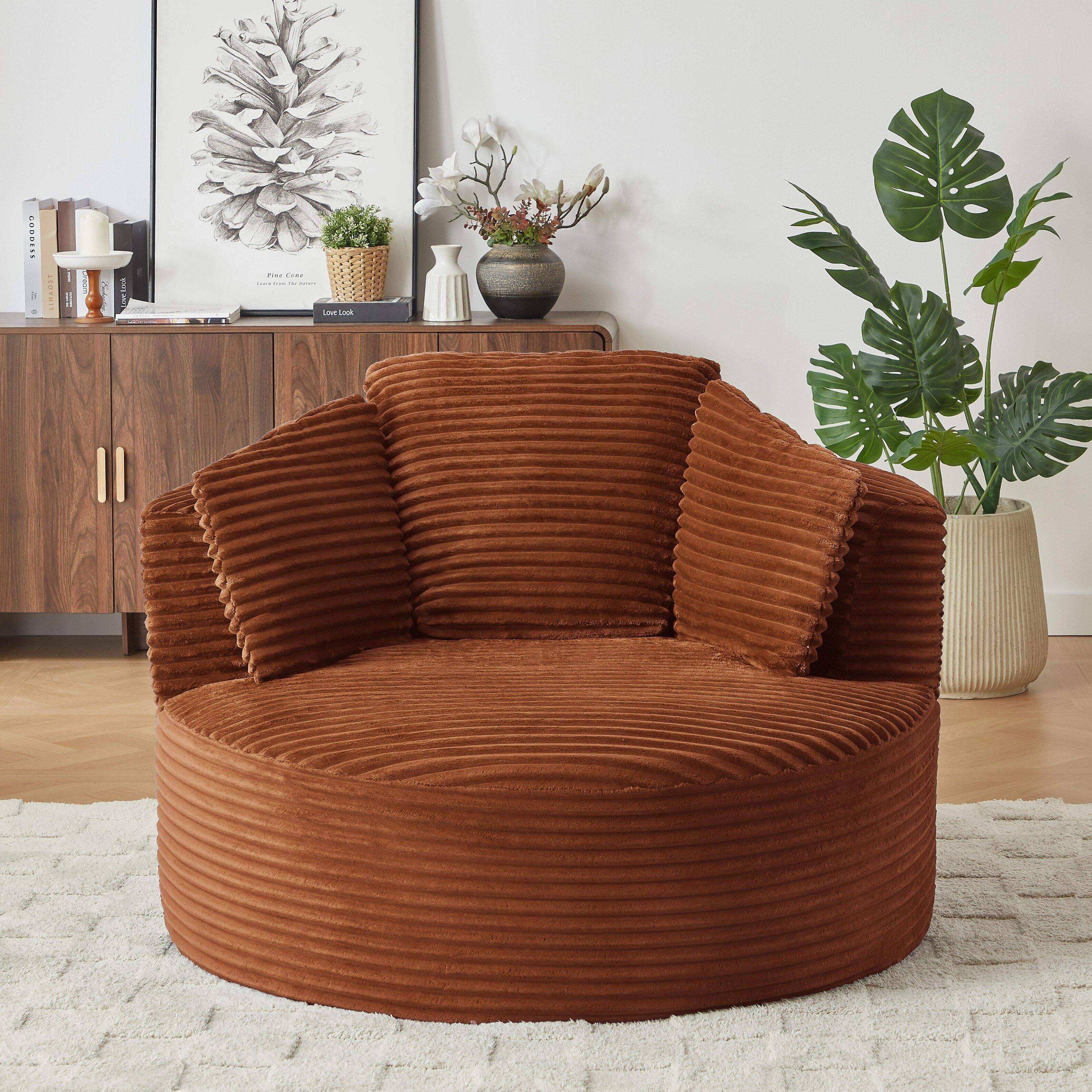 Roomtec Compressible Corduroy Round Chair with Cushioned Backrest ...