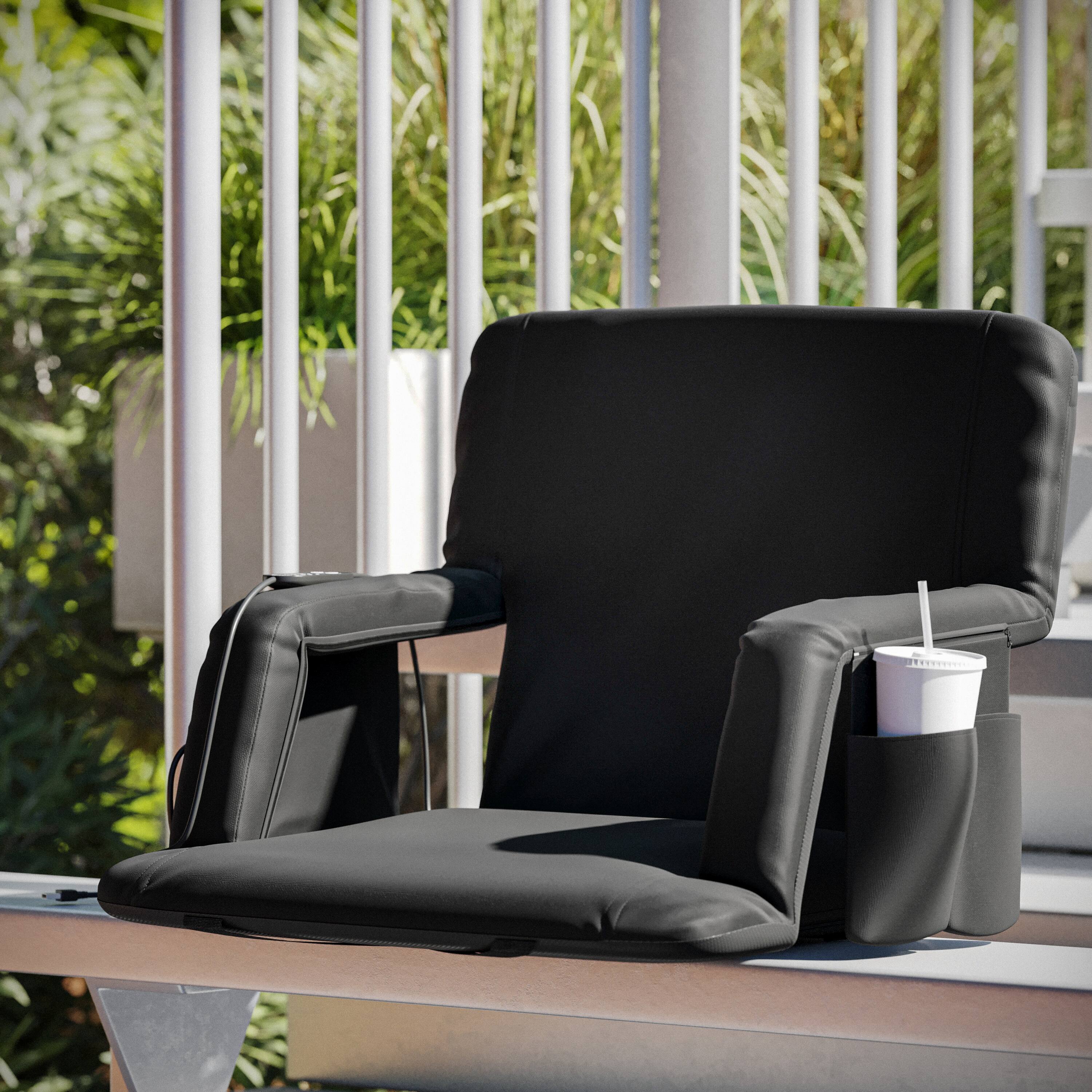 Alt View 1. Emma + Oliver - Extra Wide Foldable Reclining Heated Stadium Chair with Backpack Straps - Black.