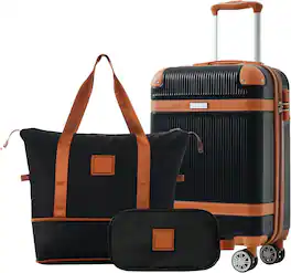 MOOSOO - 20 INCH Hardshell Luggage Sets 3 Piece Carry-on Suitcase Double Spinner Wheels with TSA Lock for Men Women - Black